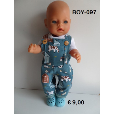 Tuinbroek met shirt, wit boerderij